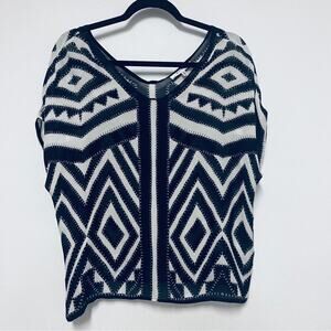 MILLY 100% Silk Geometric Blouse - Dolman Sleeve Aztec Pattern - Scoop Neck top